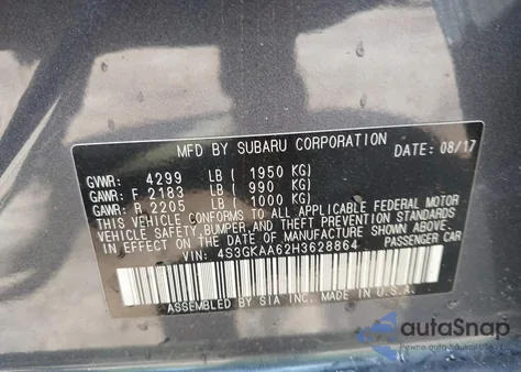 2017 Subaru Impreza 2.0I из США, поврежденный, VIN 4S3GKAA62H3628864